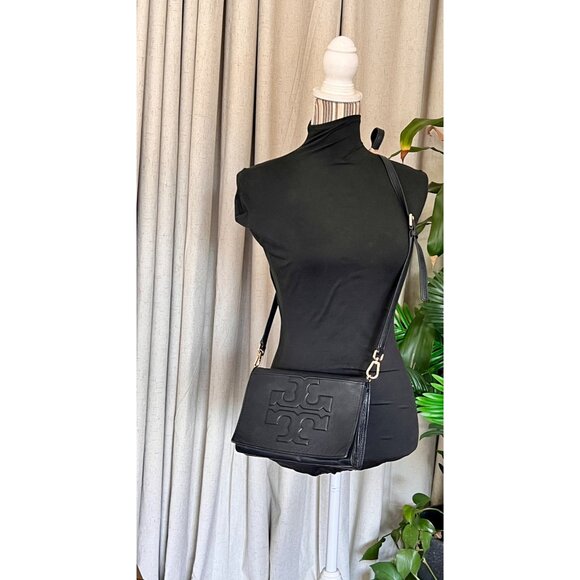 RARE!!! TORY BURCH BLACK LEATHER BOMBE SHOULDER BAG/CROSSBODY - Picture 12 of 13